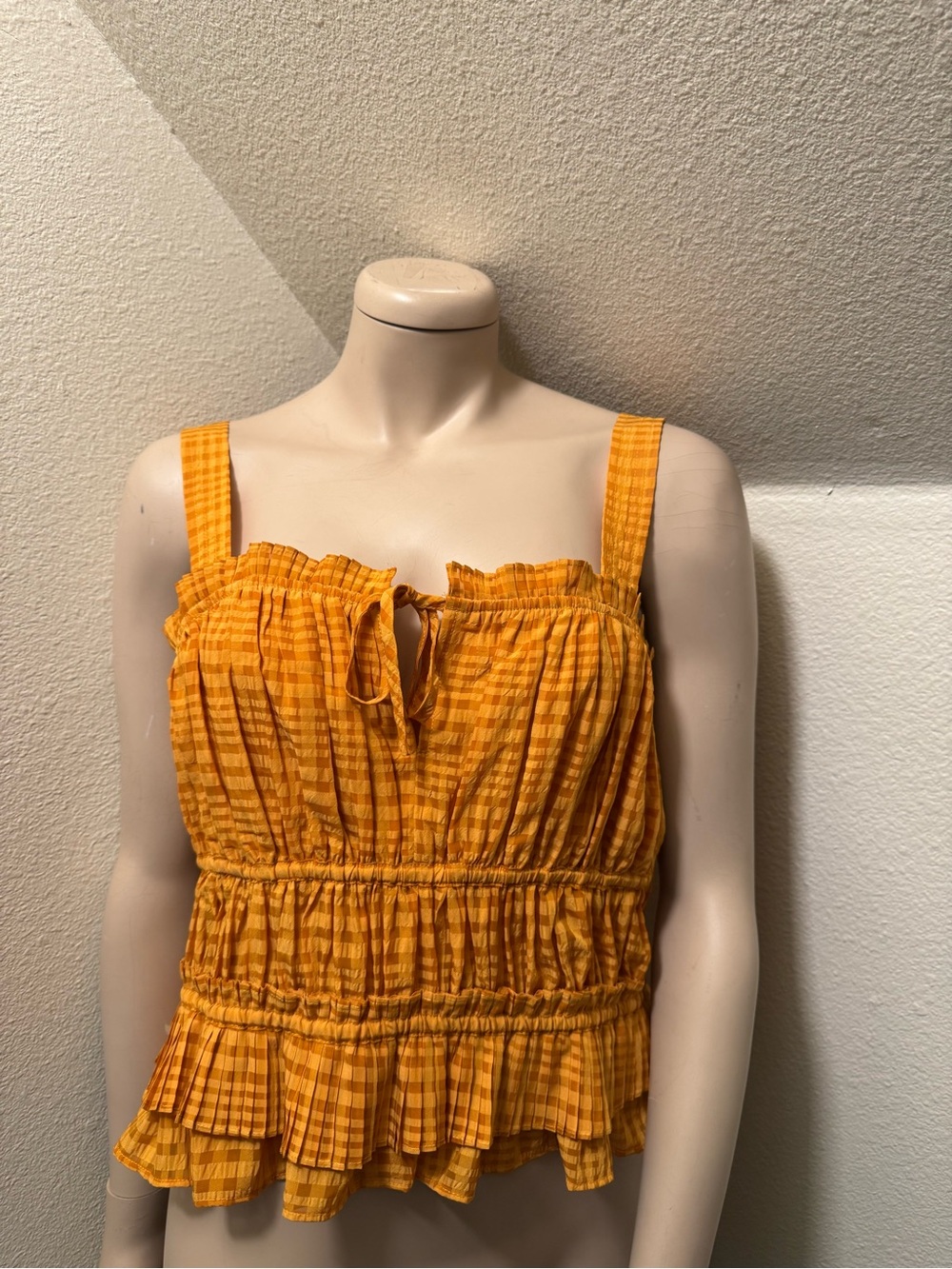 Anthropologie Yellow Smocked Ruffle Camisole